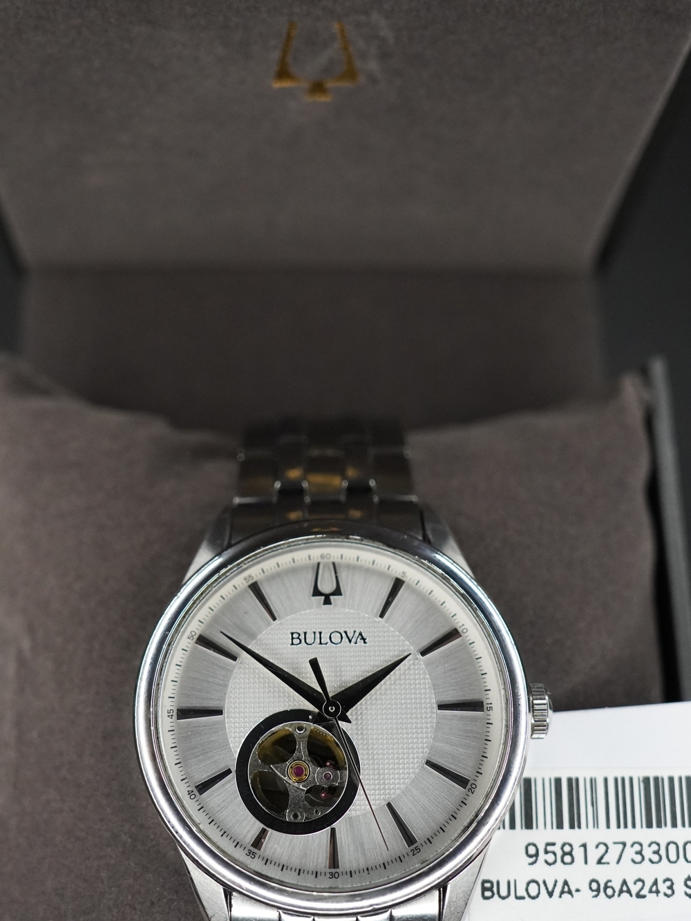 Bulova 96A243 Automatic 21 Jewels Open Heart Silver Dial Stainless Steel Watch